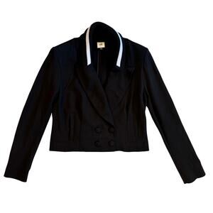 Cabi Black Tie Jacket Long Sleeve Crop Button Stretch size 8 womens